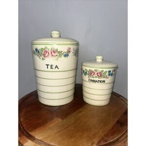 Vintage Kitchen Ceramic Tea And Cinnamon Canisters Japan